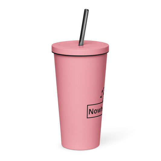 Nowhere2be Insulated Tumbler with a Straw in pink color, featuring a lid and straw for stylish sipping.