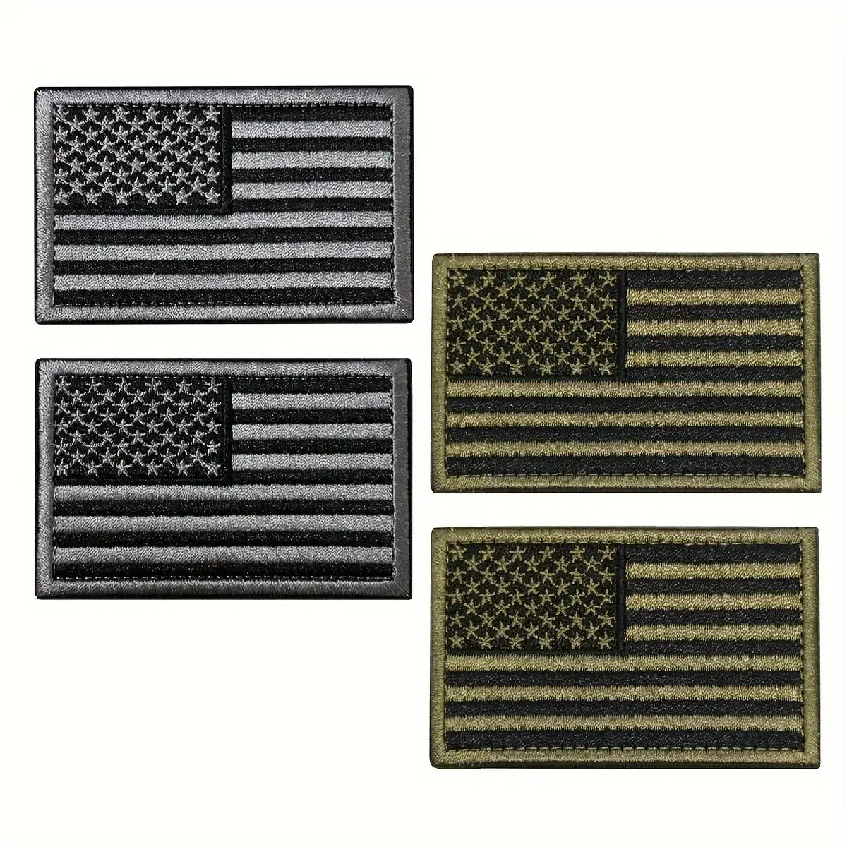 2pcs USA flag patch set in black & gray, and black & army green, perfect for hats and jackets.