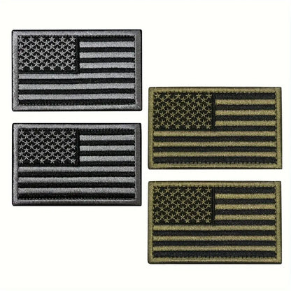 2pcs USA flag patch set in black & gray, and black & army green, perfect for hats and jackets.