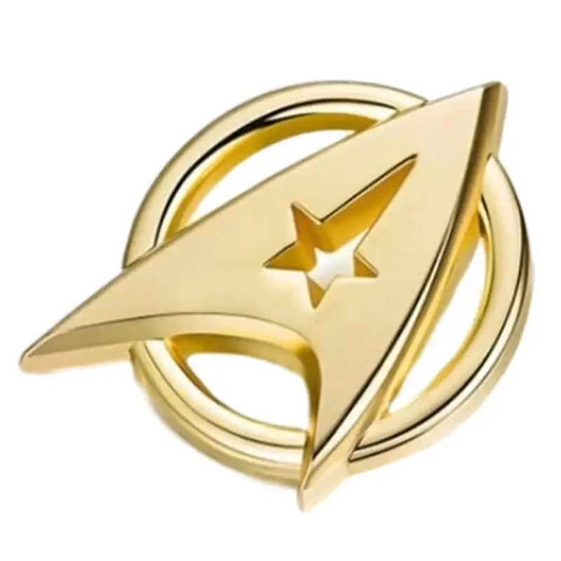 Gold ST-Star X Trek Enamel Pin showcasing a classic design, perfect accessory for backpacks and jackets.