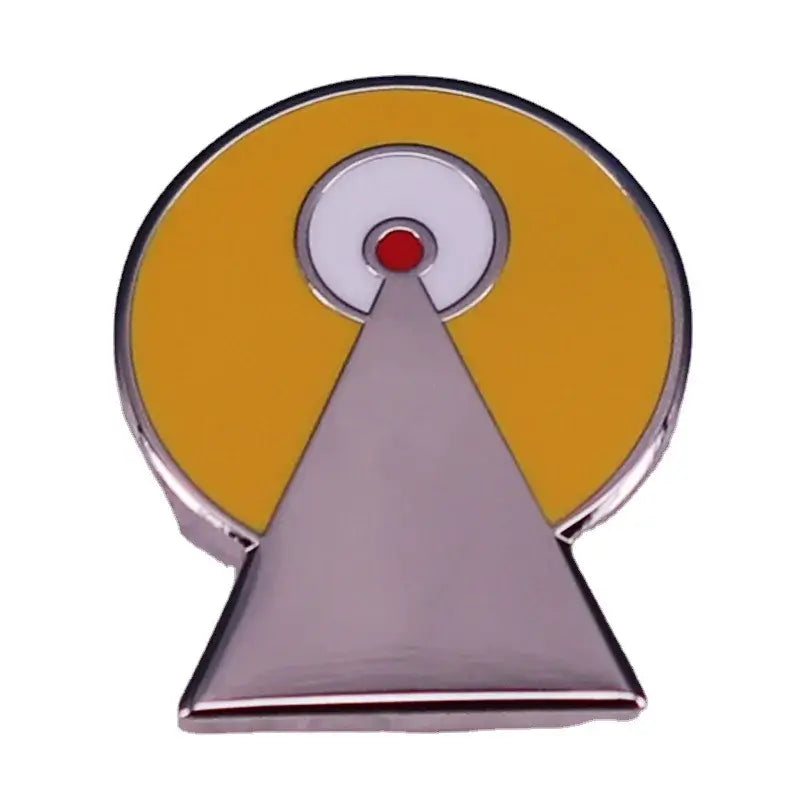 ST-Star X Trek enamel pin with yellow and silver design, perfect for backpacks and fashion accessories.