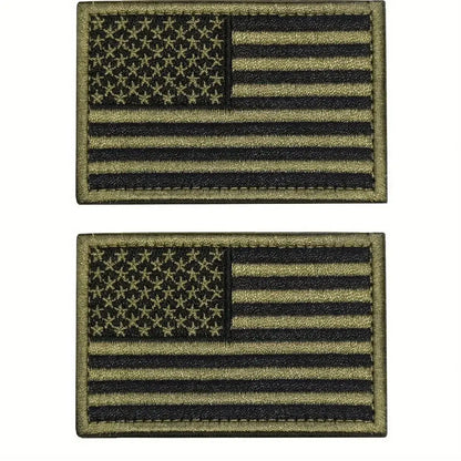 2pcs USA flag patch set in black and army green, embroidered for hats, jackets, and backpacks.