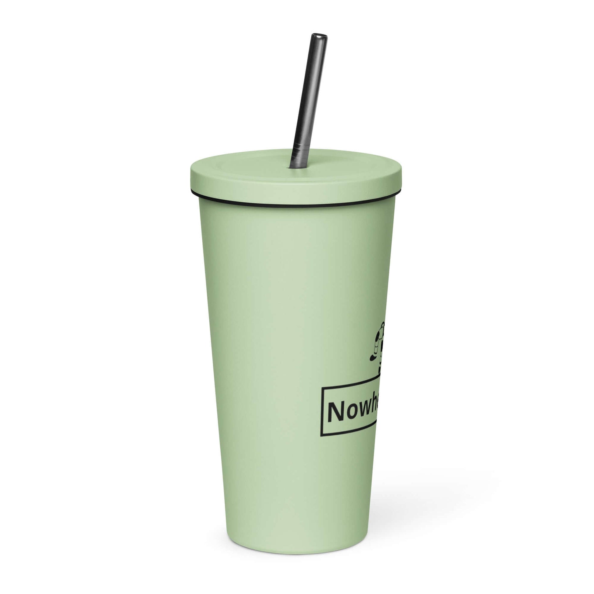 Nowhere2be Insulated Tumbler with a Straw in green color, featuring a sleek design and a reusable straw.