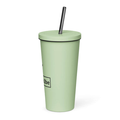 Nowhere2be Insulated Tumbler with a Straw in pastel green color, featuring a lid and a straw for easy sipping.