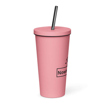 Nowhere2be Insulated Tumbler with a Straw in pink color, featuring a lid and straw for stylish sipping.