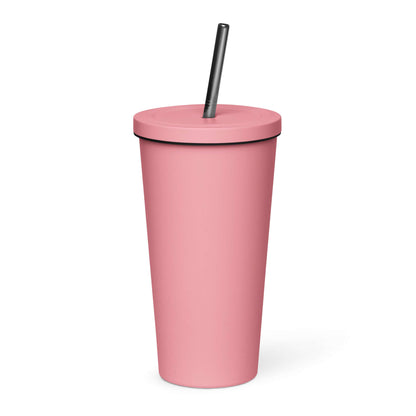Nowhere2be Insulated Tumbler with a Straw in pink color with a black straw and lid