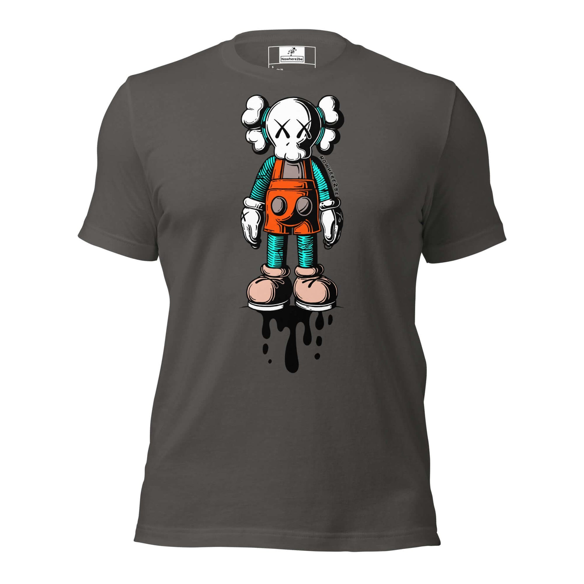 Nowhere2be Drippy Clown Unisex t-shirt featuring a playful cartoon clown design on a gray shirt.