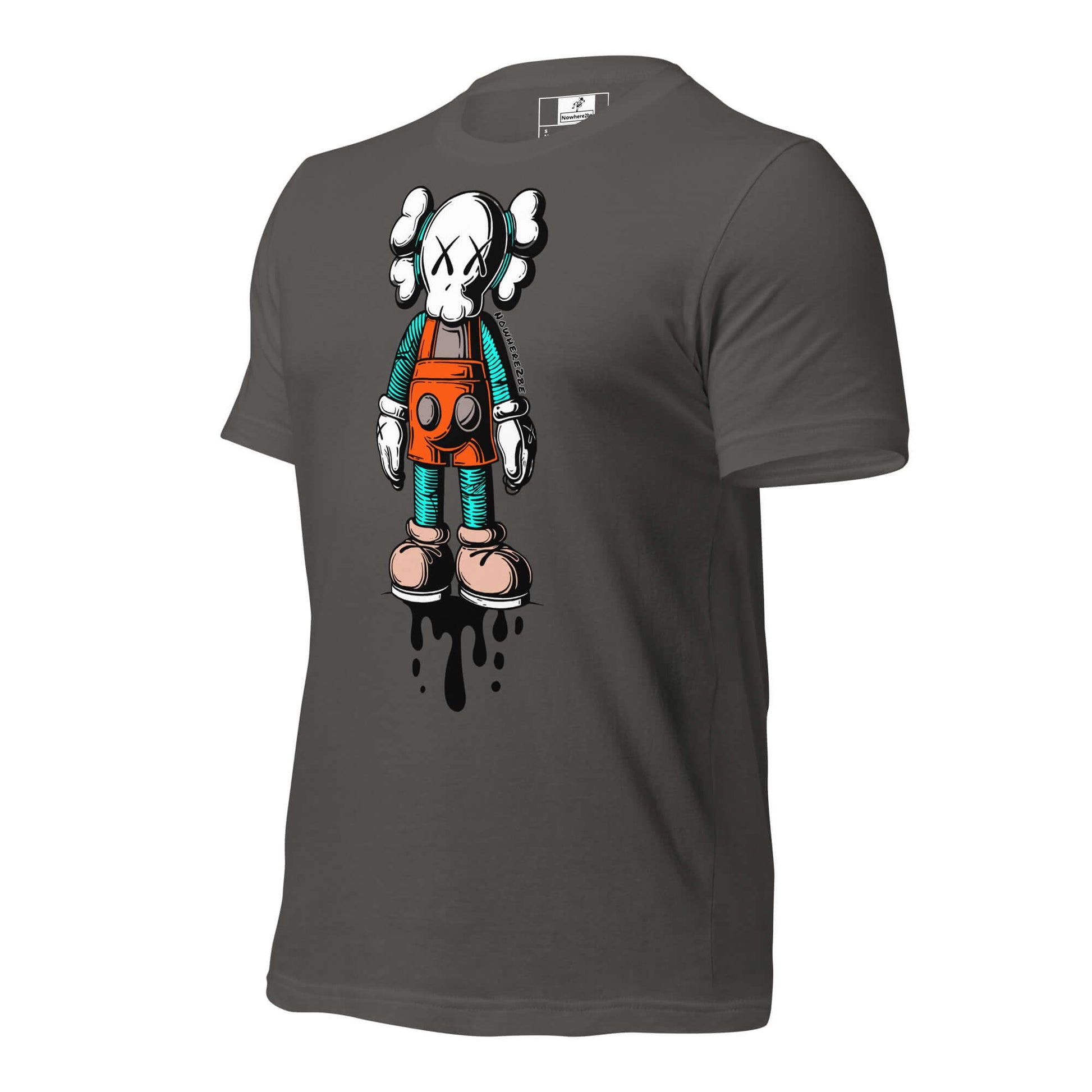 Nowhere2be Drippy Clown Unisex t-shirt featuring a unique cartoon clown graphic on a dark gray fabric.