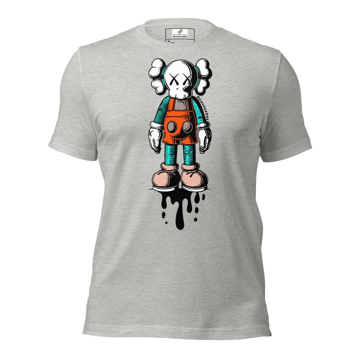 Nowhere2be Drippy Clown Unisex t-shirt featuring a playful graphic design on a grey shirt.