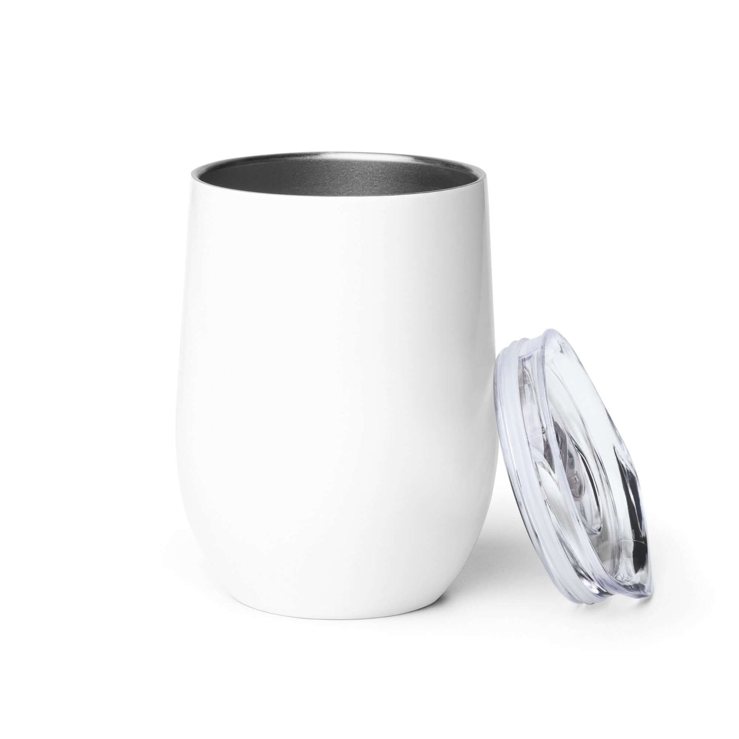 Nowhere2be Wine Tumbler in white with transparent lid, perfect for outdoor parties and keeping drinks at the right temperature.
